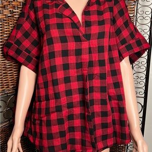 Time Tru XXXL (22) Red Black Plaid Short‎ Sleeve Shirt 100% Cotton Relaxed Fit